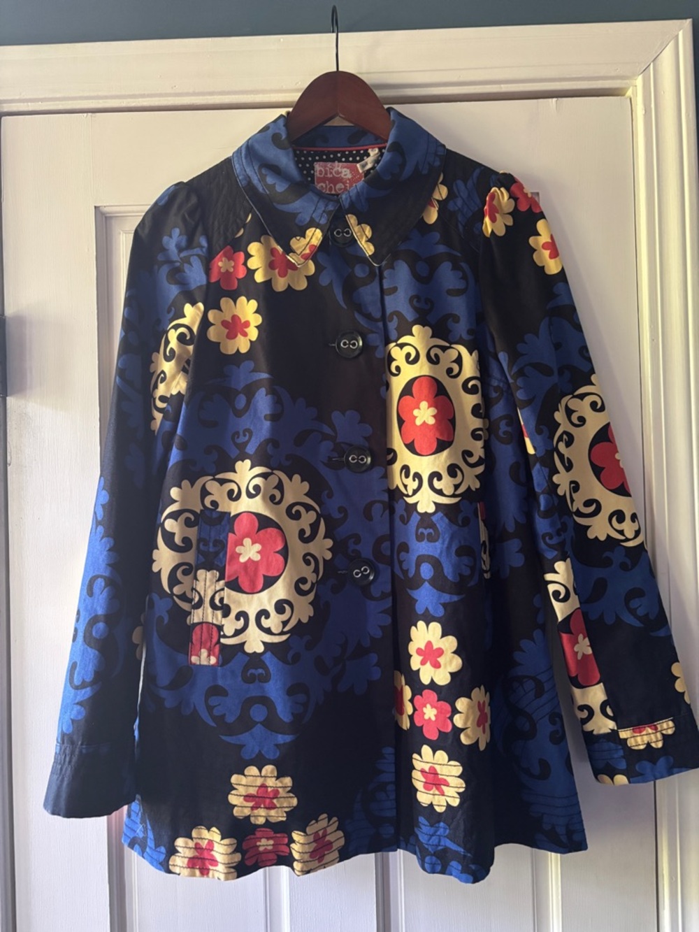 Anthropologie Bica Cheia Blue Floral Medallion coat size 6